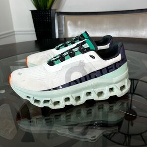 On Cloudmonster Running Shoes Womens Size 9 White Green Mint Helion